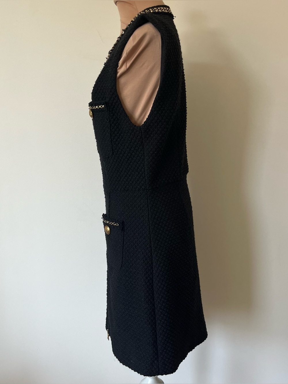 ALICE + OLIVIA Lachlan Zip Front Tweed Pockets Mini Black Mini Dress EUC Size 4 - Picture 7 of 13